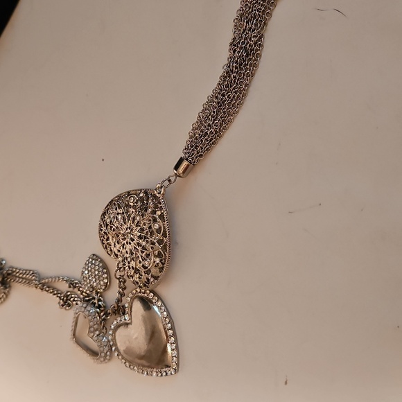 32" Silvertone & Rhinestone Multi Hearts Pendant Necklace - Picture 7 of 10